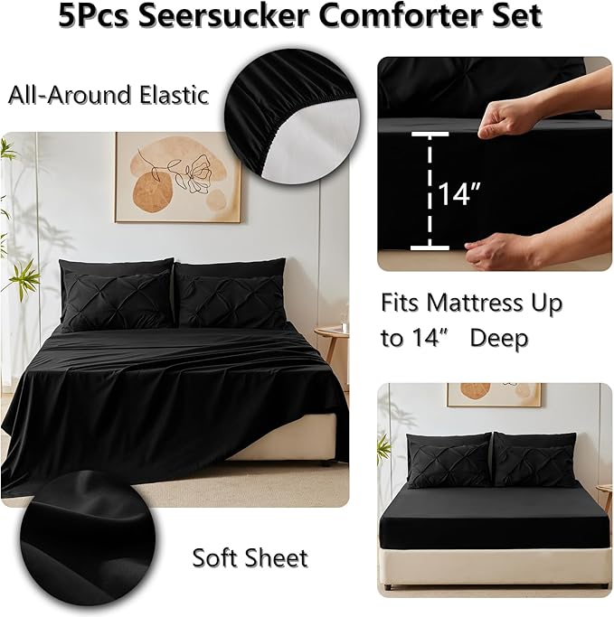 CozyLux Twin XL Comforter Set Black, 5 Pieces Twin Extra Long Pintuck Bed in A - Image 6