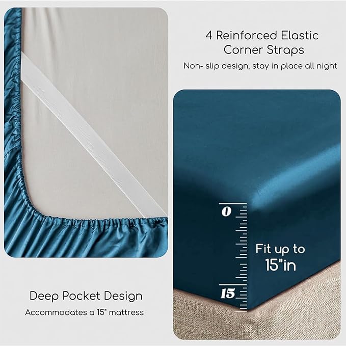 MR&HM Satin Bed Sheets, King Size Sheets Set - Image 4