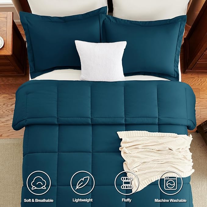 CozyLux Oversized King Comforter Set, 3 Pieces Lyons Blue 120x98 Box Stitched - Image 4