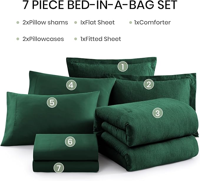 Monbix Full Size Comforter Set, Emerald Green Bedding Comforter - Image 7