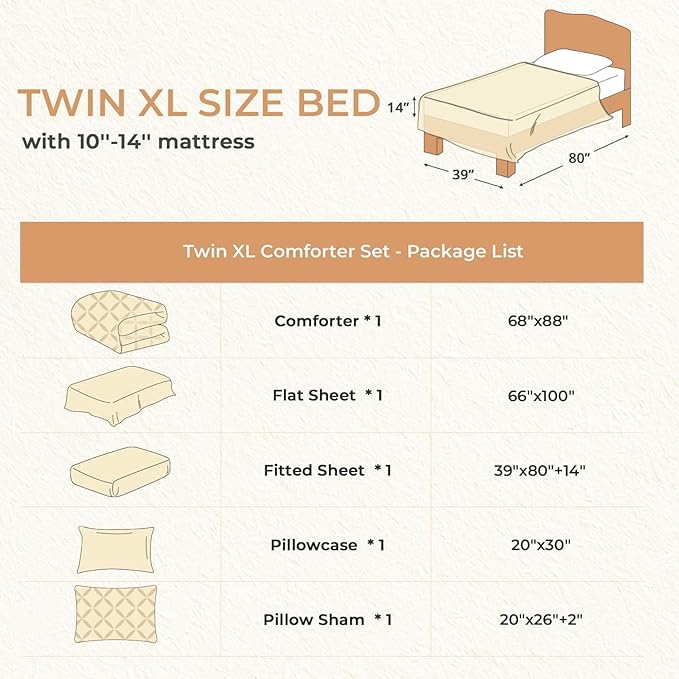 Sasttie Twin XL Comforter Set, 5-Piece Bed in a Bag, Pintuck Bedding Sets - Image 7