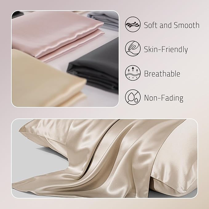 Gabire Mulberry Silk Pillowcases Set of 2, Both Sides Real Silk Pillow Covers - Image 2