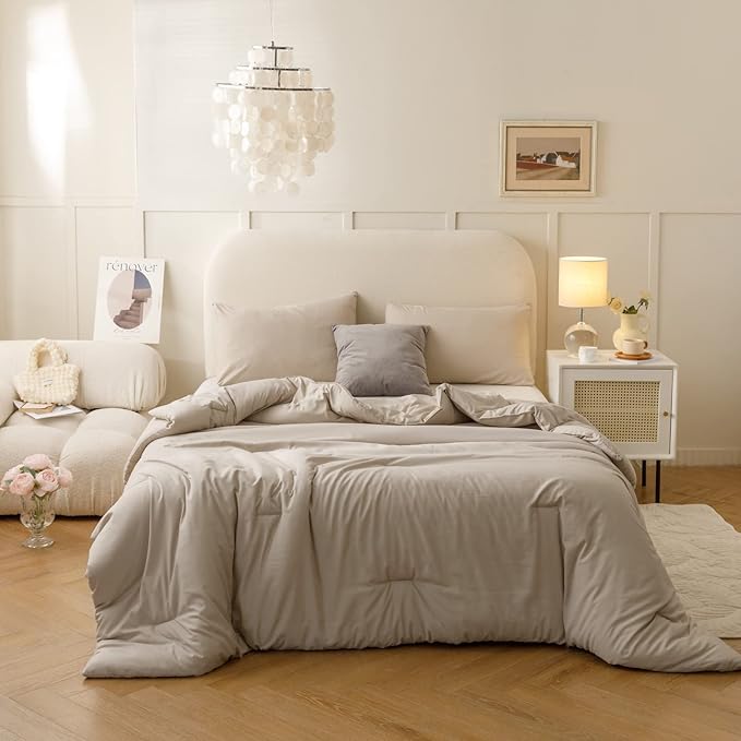 ROSGONIA Oversized King Comforter Oatmeal, Lightweight Oversized King Size - Image 2