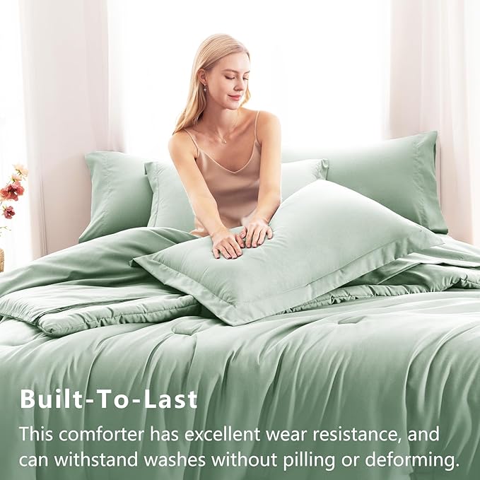 CozyLux King Comforter Set Sage Green, 7 Pieces Bed in a Bag, Bedding Comforter - Image 3