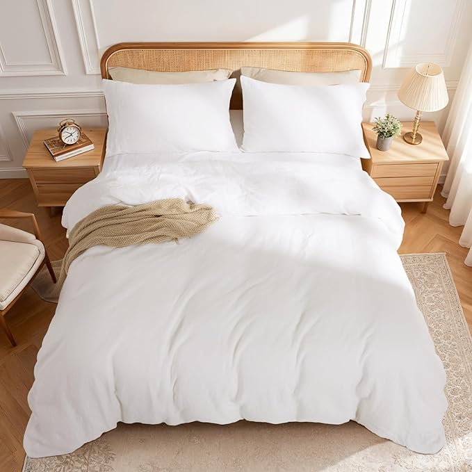 LBRO2M 100% France Linen Duvet Cover Set Queen Size 3 Pcs Natural Flax - Image 2