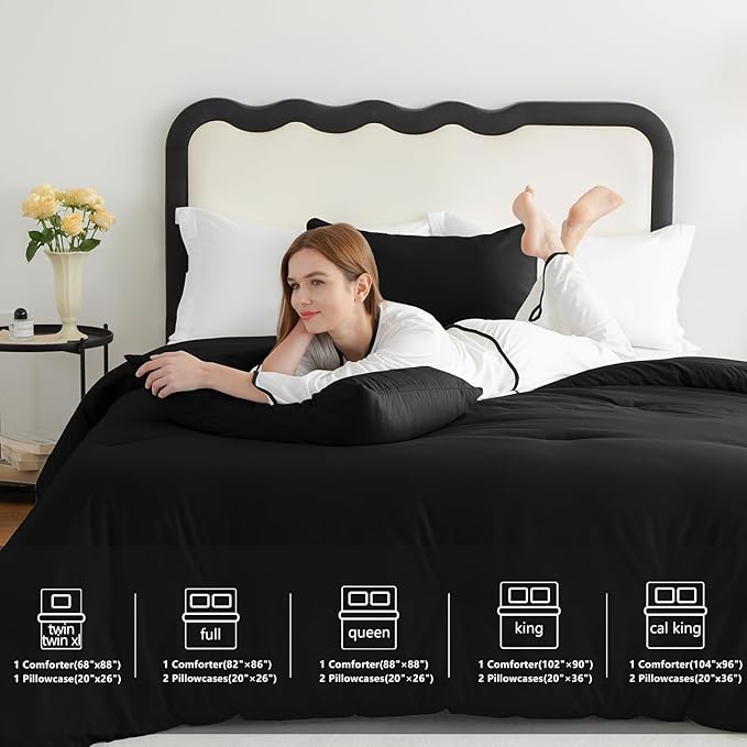 CozyLux King Size Comforter Set Black, 3 Pieces Solid Comforters King Size - Image 6