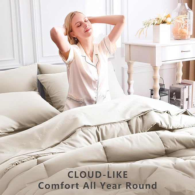 CozyLux Queen Comforter Set Beige, 7 Pieces Bed in a Bag, All Season Bedding - Image 4