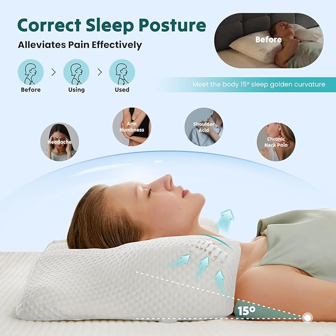 DUMOS Cervical Neck Pillow Set of 2, Memory Foam Contour Pillow - Image 6
