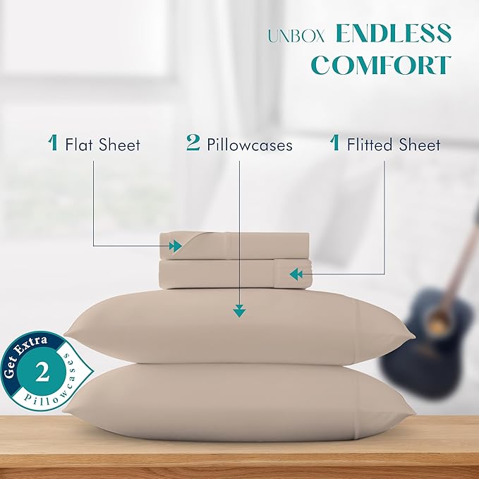 XOOX Linen 100% Egyptian Cotton Sheets Queen Size - Image 3