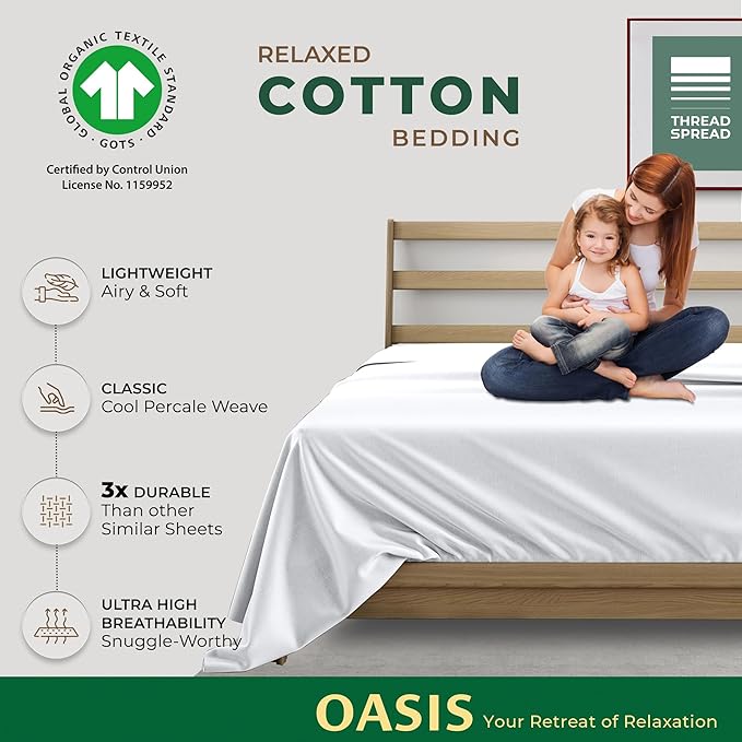 THREAD SPREAD 100% Organic Cotton Percale Flat Sheet King Size - Image 2