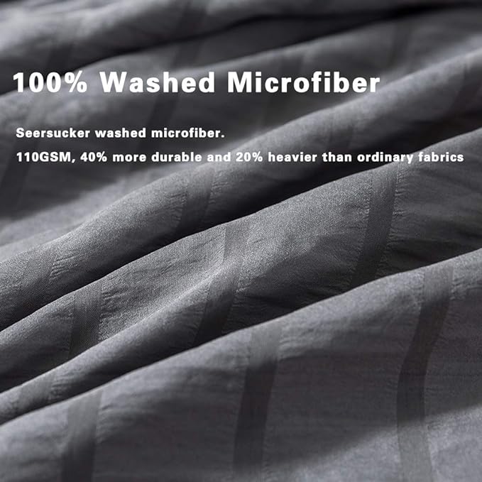 AveLom Seersucker Duvet Cover Set King Size, 3 Pieces, Dark Gray Ultra Soft - Image 3