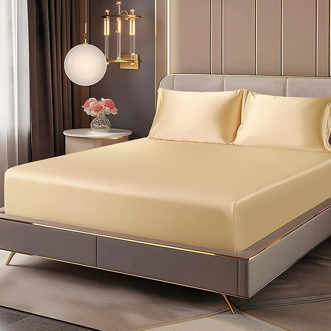 BEDELITE Satin Fitted Sheet and Pillowcases Set, Luxury Soft Similar to Silk by BEDELITE