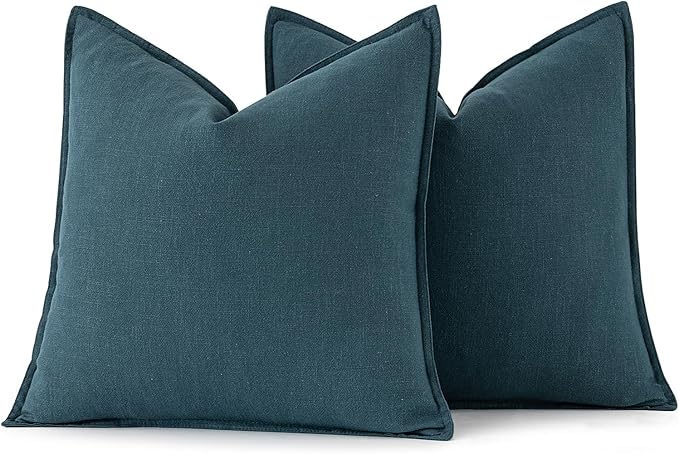 MIULEE Decorative Linen Pillow Covers 16x16 Inch Blue ​Boho Farmhouse​ ​Neutral - Image 6
