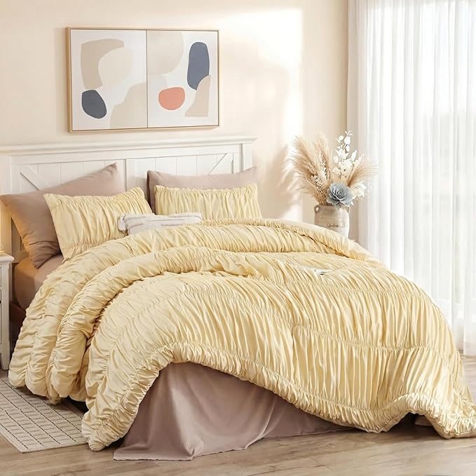 weigelia Cinched Comforter Set Queen – Soft Ruched Bedding Set, Apartment & by WEIGELIA
