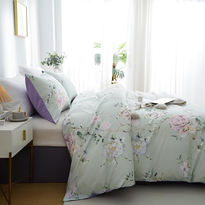BOLINLIVING Floral Duvet Cover Queen Size 3 Pieces, Flower Duvet Cover - Image 3