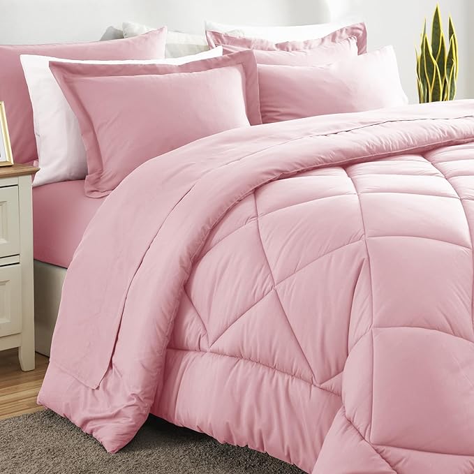 CozyLux Oversized King Comforter Set Pink, 7 Pieces Bed in a Bag Comforter Set - Image 4
