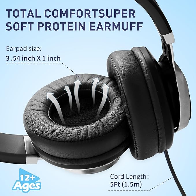 AILIHEN C90 Wired Headphones with Microphone Volume Control, Noise Reduction Over Ear Headphones Wired 3.5mm, Super Soft Corded Headphone for Cellphones, Tablet and Chromebook (Grey)-DeskoryOffice