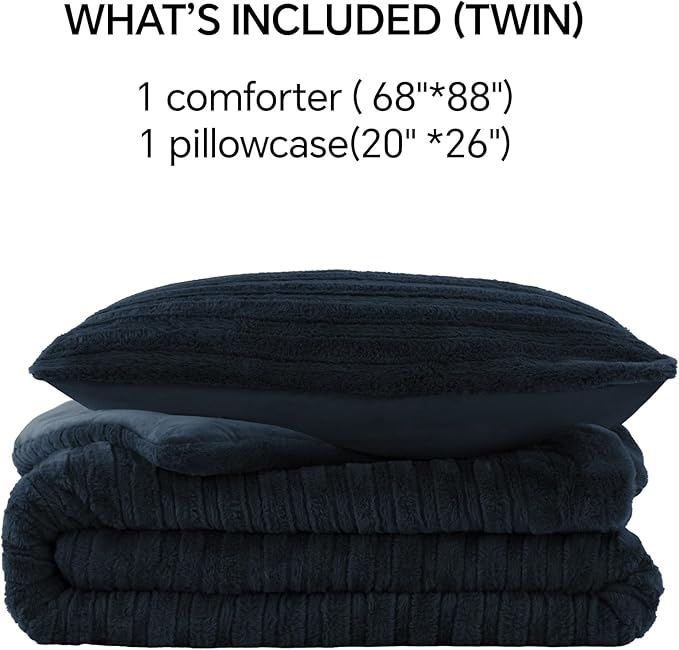 BEDELITE Fleece Twin Comforter Set -Super Soft & Warm Fluffy Navy Faux Fur - Image 8