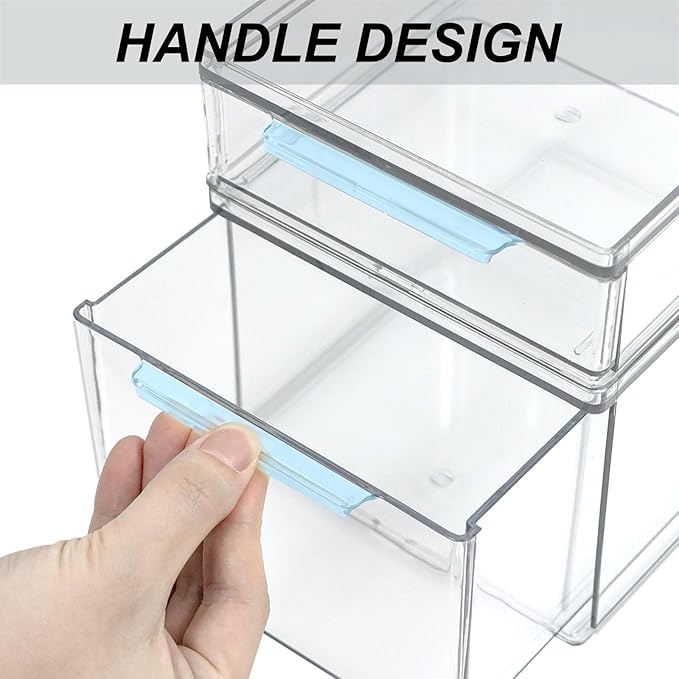 Set of 2 Stackable Storage Drawers - 6.7" Clear Plastic Drawer Storage, Acrylic Makeup Organizer, Desk Counter Cabinet Office Organizer, Bathroom Organizers and Storage (Modern/Set of 2)-DeskoryOffice