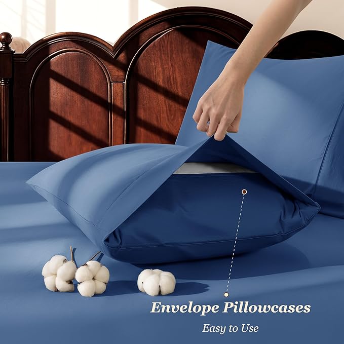 LBRO2M 1000 Thread Count 100% Cotton Sheets Set, Queen Size Bed Sheet 4 Piece - Image 6