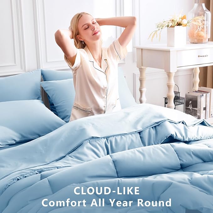 CozyLux Full Size Comforter Set Baby Blue, 7 Pieces Bed in a Bag, All Season - Image 4