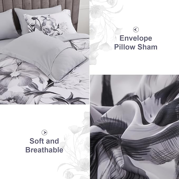 Luxudecor Floral Comforter Set Full Size 7 Piece, Elegant Ink Comforter Bedding - Image 5