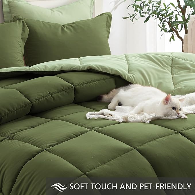 Homelike Moment Queen Comforter Set Olive Green, Lightweight Comforters Queen - Image 4