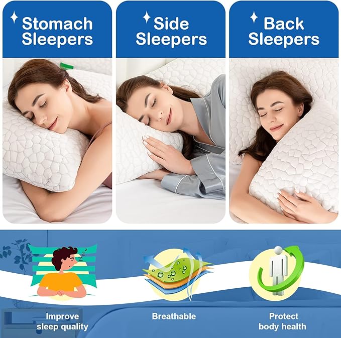 Cooling Pillow Standard Size Set of 2, Adjustable Bed Pillows - Image 7