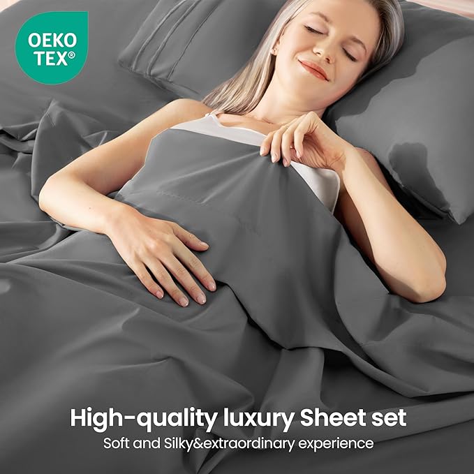 ROSE&RISY Dark Grey Queen Sheet Set, 4 Pieces Soft Bedding Queen Sheet Set - Image 2