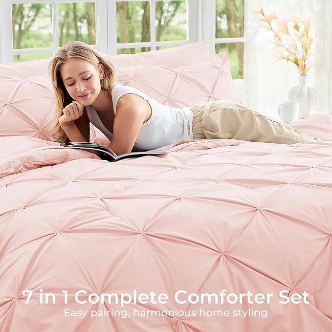 Sasttie Queen Comforter Set, 7-Piece Bed in a Bag, Pintuck Bedding Sets - Image 6