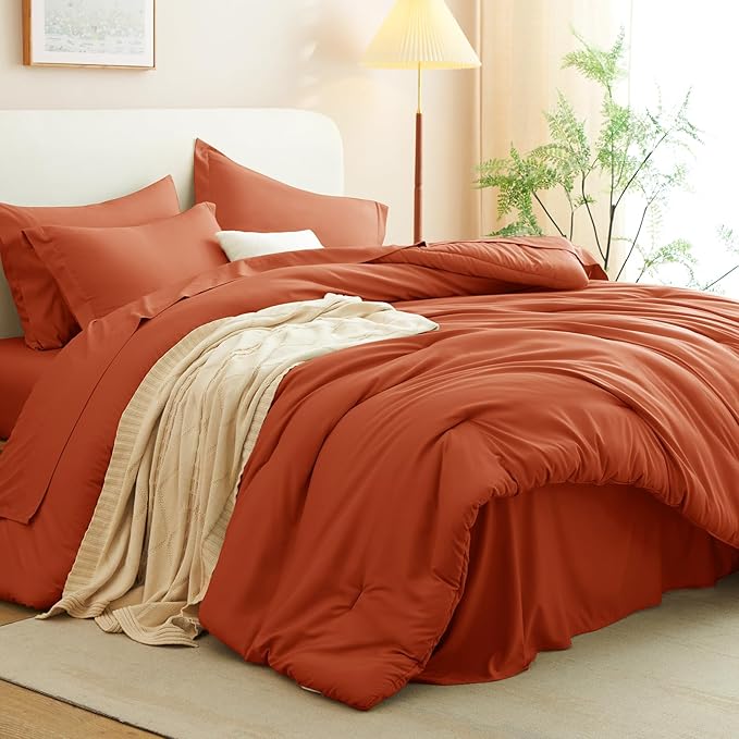 CozyLux Twin XL Comforter Set Burnt Orange, 5 Pieces Bed in a Bag Twin Extra - Image 7