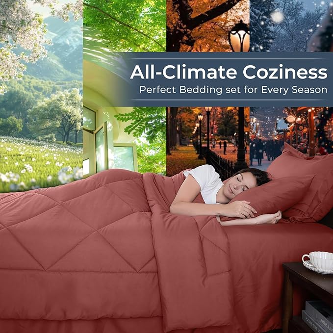 HEVUMYI Terracotta Queen Comforter Set - Image 3