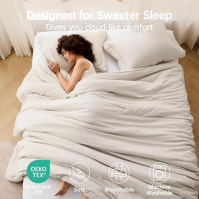 MUXHOMO Beige Twin/Twin XL Comforter Set, All Season Ultra Soft Down - Image 2