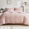 WARMDERN Pink Tufted Duvet Cover Set Queen Size, Striped Textured Duvet Cover by WARMDERN