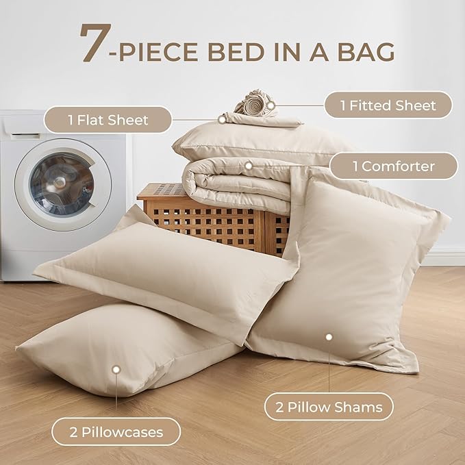 Sasttie King Size Comforter Set, 7 Pieces Bed in a Bag King, Complete Bedding - Image 6