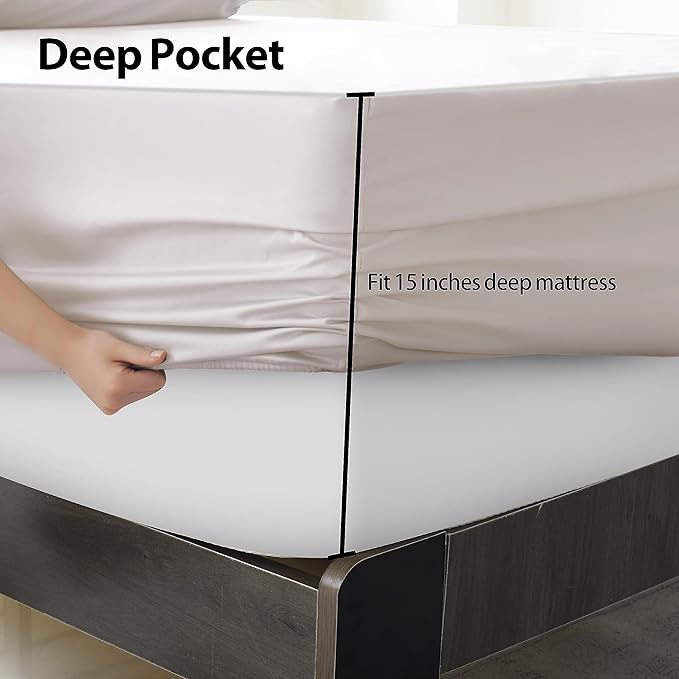 Full Size Fitted Sheet Only Light Beige, 100% Egyptian Cotton 600 Thread Count - Image 6