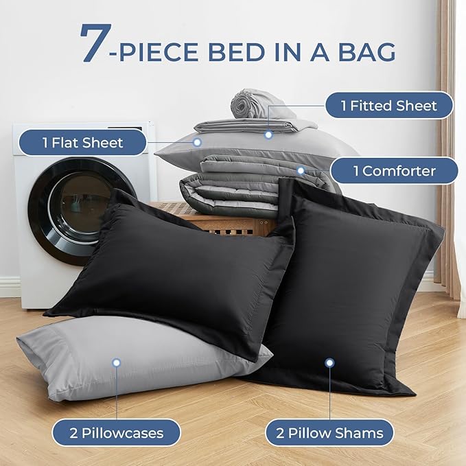 Sasttie Queen Comforter Set, 7 Pieces Bed in a Bag Queen, Complete Bedding Set - Image 4
