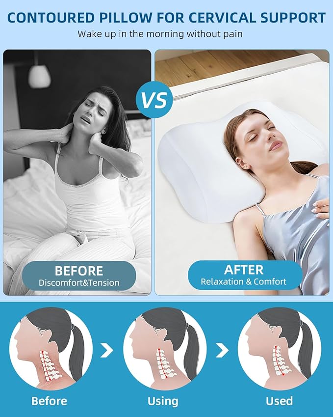 Sleep Pillow Ergonomic Contour Design with Side Sleeping Armrest Area Neck Support Pillow for Side, Back and Stomach Sleepers White