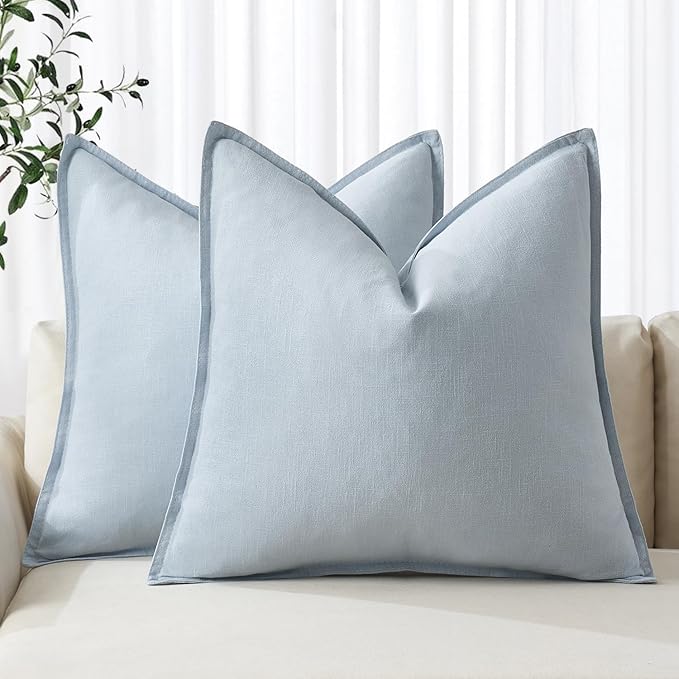 MIULEE Decorative Linen Pillow Covers 20x20 Inch Light Blue ​Boho Farmhouse​ by MIULEE