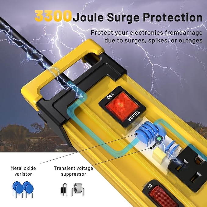 Plug'n 12 Outlet 13 Individual Switches,3300J Surge Protector Power Strip,9FT/14AWG/15AMP/1875W Power Cord,Heavy Duty Metal Power Strip with Cord Manager for Workshop,Garage,Shop-DeskoryOffice