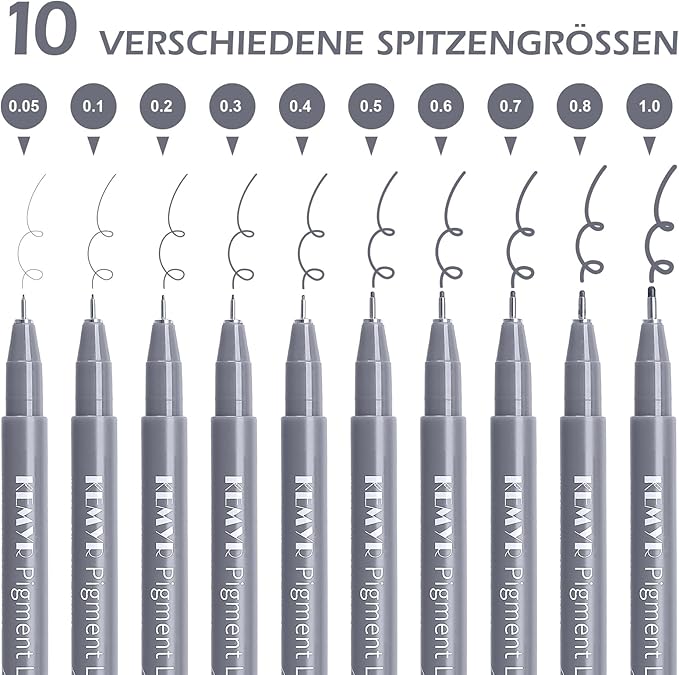 10 Micro Fine liner Drawing Art Pens Calligraphy Pens: 0.05mm-1.0mm Size Grey Art supplies Waterproof Archival Grey Ink Markers For Artists,Use for Professional Watercolor,Sketching-DeskoryOffice