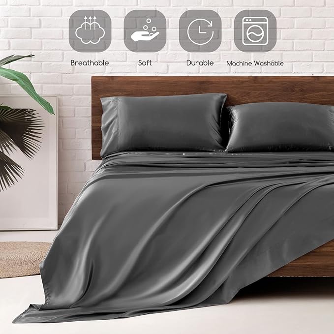 MR&HM Satin Bed Sheets, King Size Sheets Set - Image 5