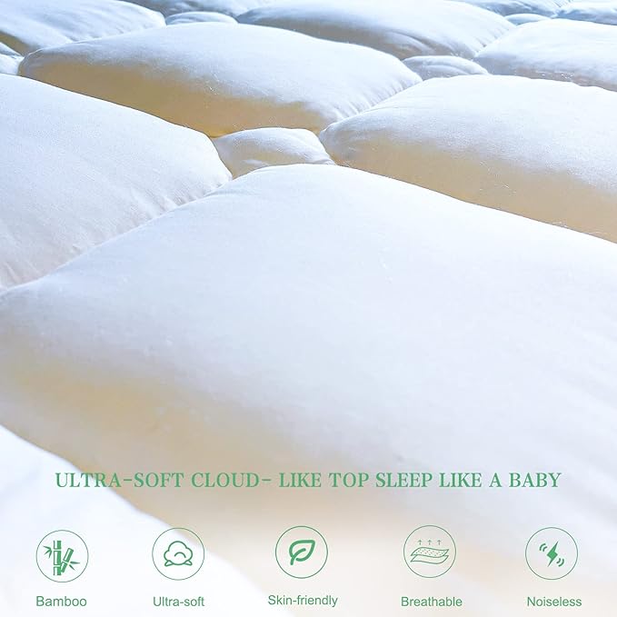 UNILIBRA Twin XL Size Mattress Pad Cooling Rayon from Bamboo, Quilted Fitted - Image 2