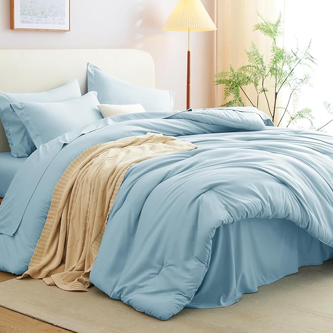CozyLux Full Size Comforter Sets Light Blue, 7 Pieces Bed in a Bag Full - Image 7