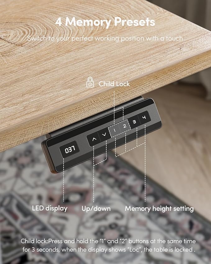 FEZIBO One-Piece Standing Desk Adjustable Height Stand up Home Office Desk, 48x24 Inch Electric Standing Computer Desk, with 4 Memory Presets, Fixable casters, Maple-DeskoryOffice