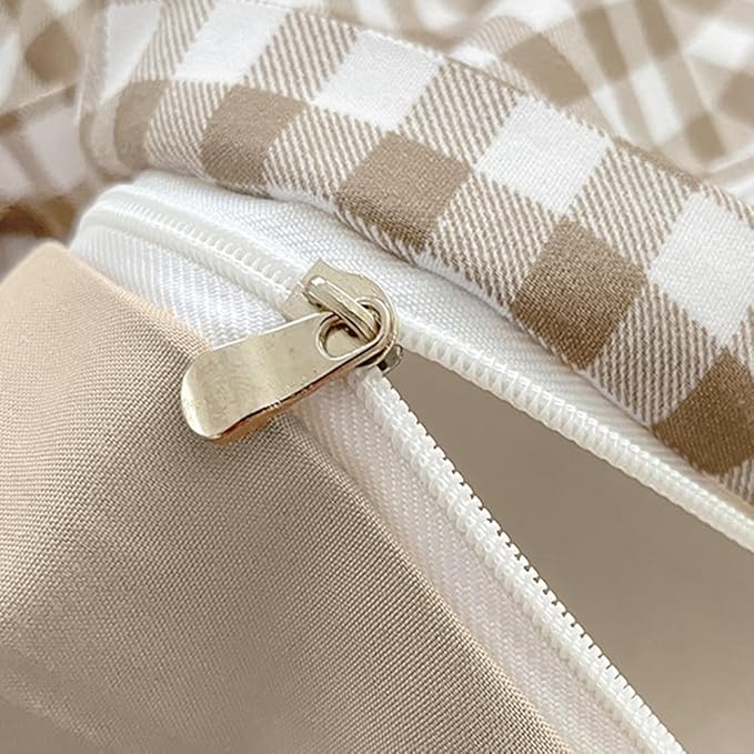 Nayoroom Gingham Duvet Cover King Size Brown Tan Plaid Checkered Comforter - Image 6