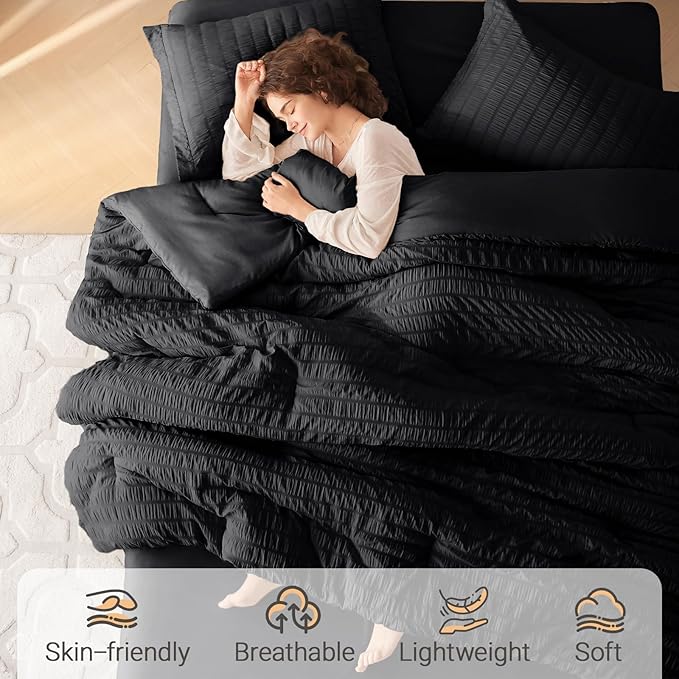MUXHOMO 5 Pieces Twin XL Comforter Set, Seersucker Bed in a Bag Twin XL Size - Image 2