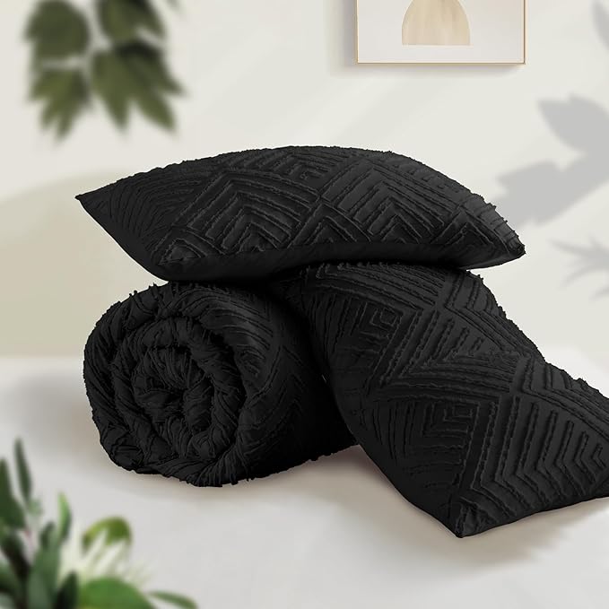 Andency Black California King Comforter Set, 3 Pieces Black Boho Bedding Set & - Image 3