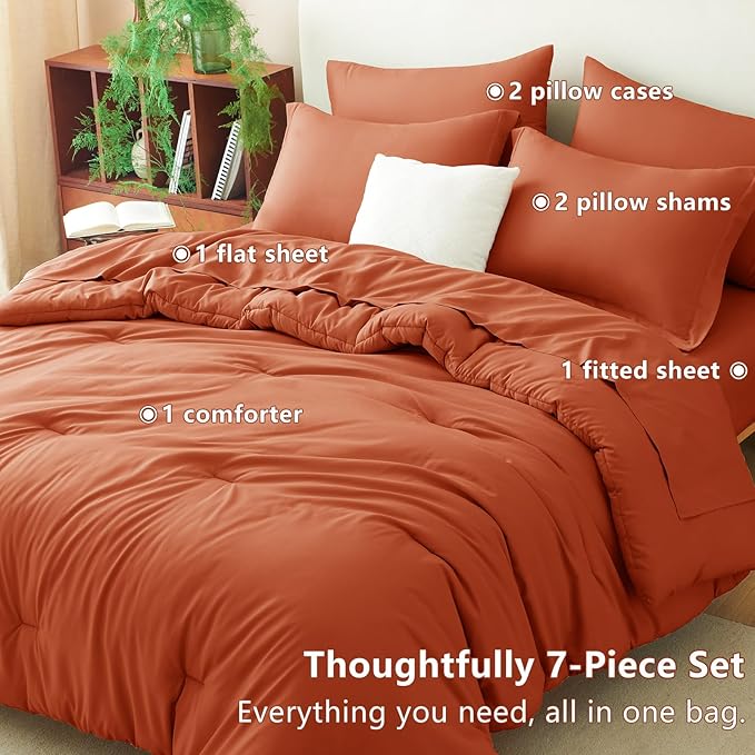 CozyLux Queen Comforter Set Burnt Orange, 7 Pieces Bed in a Bag Queen Size - Image 6