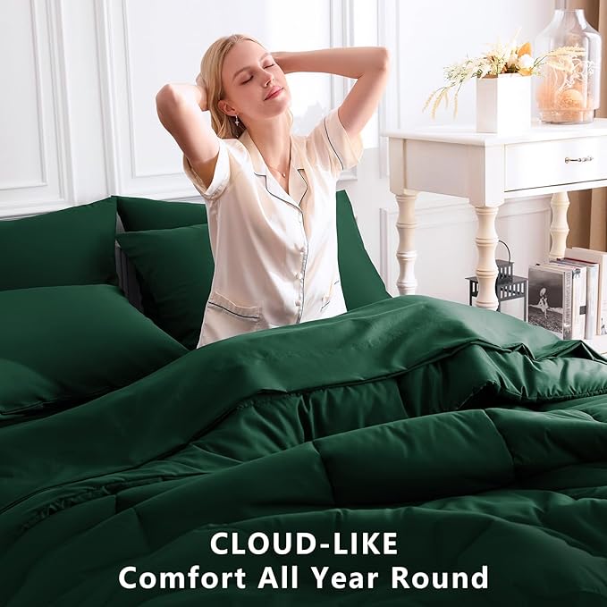 CozyLux King Size Comforter Set Emerald Green, 7 Pieces Bed in a Bag, All - Image 4